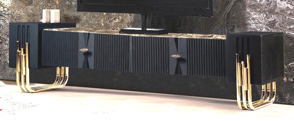 خرید میز تلویزیون طوسی طلایی