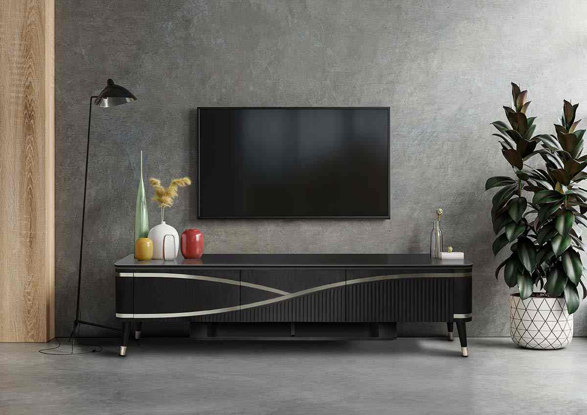 فروش میز تلویزیون طوسی طلایی