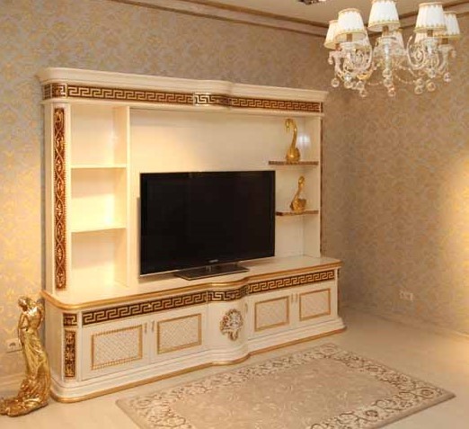 فروش میز تلویزیون هایگلاس سفید طلایی