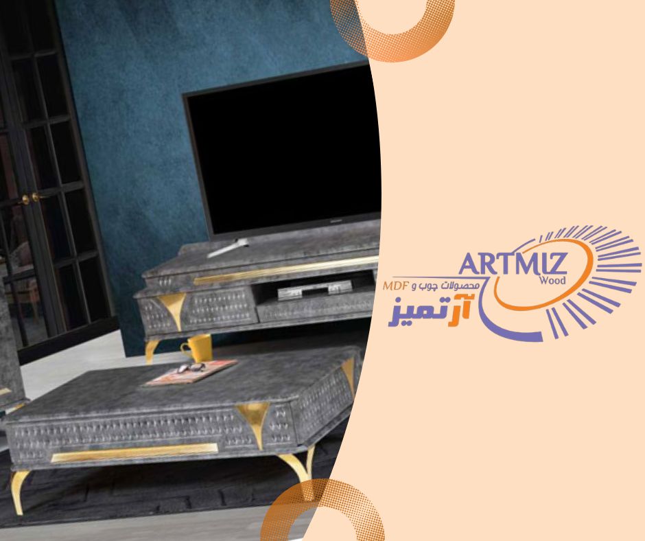 میز تلویزیون طوسی طلایی